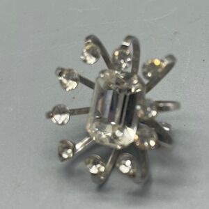 Vintage Coro Abstract Bright White‎ Rhinestones Flower Brooch